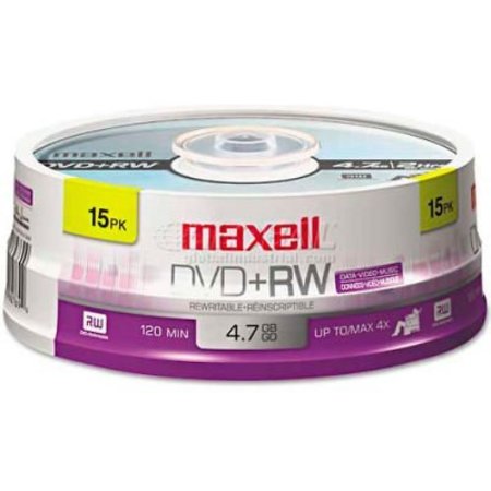 MAXELL Maxell 634046 DVD+RW Discs, 4.7GB, 4x, Spindle, Silver, 15/Pack 634046